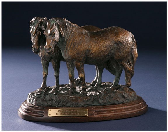 Two Mini Horses bronze sculpture by D. Michael Thomas