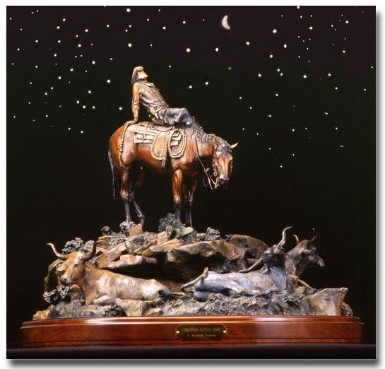 Lonesome Cattle Call bronze sculpture by D. Michael Thomas