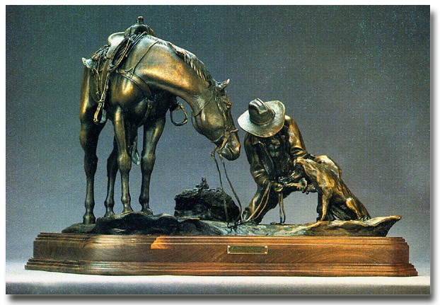 When Your Best Hand's Gone Lame bronze sculpture by D. Michael Thomas